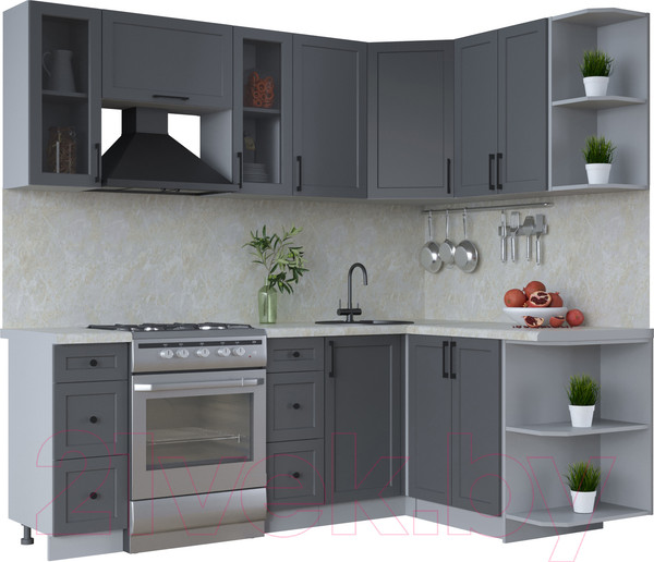 Изображение товара Кухонный гарнитур Интерлиния Тренд 1.5x2.2 правая (пепел/пепел/опал светлый)