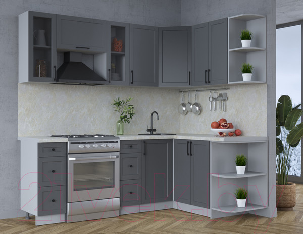 Изображение товара Кухонный гарнитур Интерлиния Тренд 1.5x2.2 правая (пепел/пепел/опал светлый)