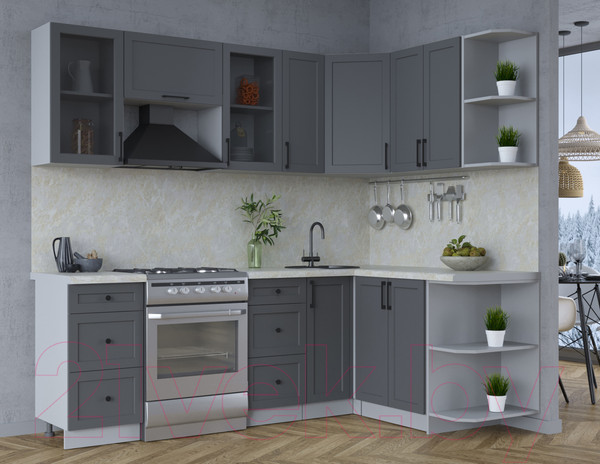 Изображение товара Кухонный гарнитур Интерлиния Тренд 1.5x2.3 правая (пепел/пепел/опал светлый)