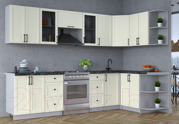 Изображение товара Кухонный гарнитур Интерлиния Тренд 1.5x3.0 правая (белый/белый/кастилло темный)