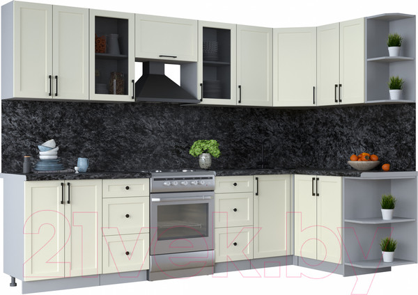 Изображение товара Кухонный гарнитур Интерлиния Тренд 1.5x3.0 правая (белый/белый/кастилло темный)