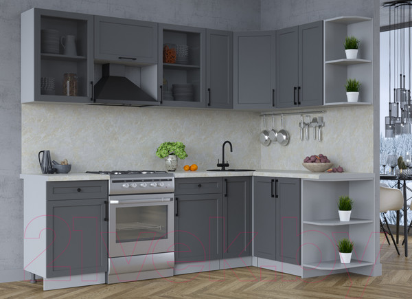 Изображение товара Кухонный гарнитур Интерлиния Тренд 1.5x2.5 правая (пепел/пепел/опал светлый)