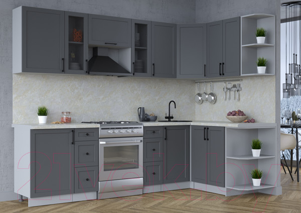 Изображение товара Кухонный гарнитур Интерлиния Тренд 1.5x2.7 правая (пепел/пепел/опал светлый)