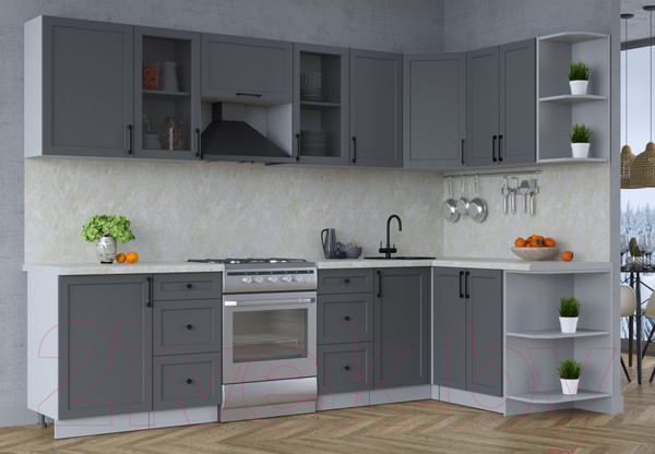 Изображение товара Кухонный гарнитур Интерлиния Тренд 1.5x2.9 правая (пепел/пепел/опал светлый)