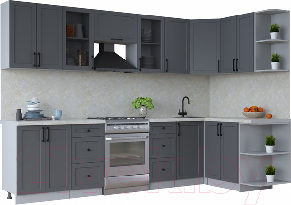 Изображение товара Кухонный гарнитур Интерлиния Тренд 1.5x3.0 правая (пепел/пепел/опал светлый)