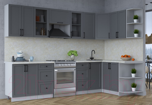 Изображение товара Кухонный гарнитур Интерлиния Тренд 1.5x3.0 правая (пепел/пепел/опал светлый)