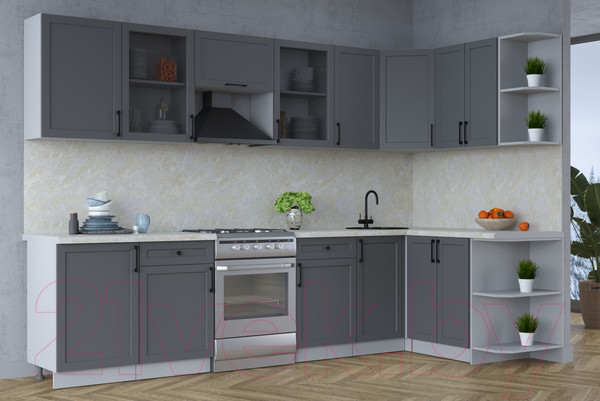 Изображение товара Кухонный гарнитур Интерлиния Тренд 1.5x3.1 правая (пепел/пепел/опал светлый)