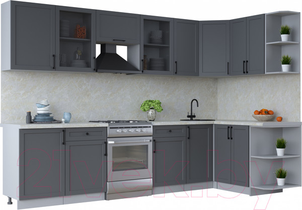 Изображение товара Кухонный гарнитур Интерлиния Тренд 1.5x3.1 правая (пепел/пепел/опал светлый)