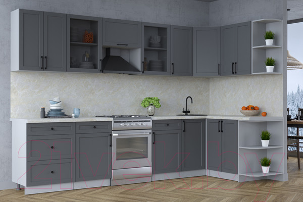 Изображение товара Кухонный гарнитур Интерлиния Тренд 1.5x3.2 правая (пепел/пепел/опал светлый)