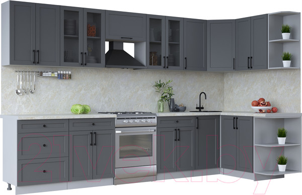 Изображение товара Кухонный гарнитур Интерлиния Тренд 1.5x3.4 правая (пепел/пепел/опал светлый)