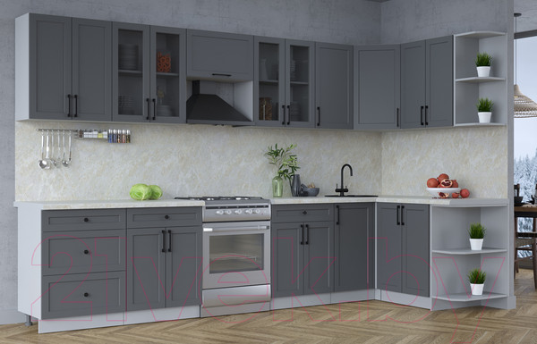 Изображение товара Кухонный гарнитур Интерлиния Тренд 1.5x3.4 правая (пепел/пепел/опал светлый)