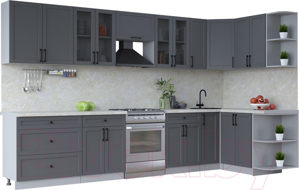Изображение товара Кухонный гарнитур Интерлиния Тренд 1.5x3.5 правая (пепел/пепел/опал светлый)