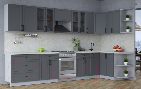 Изображение товара Кухонный гарнитур Интерлиния Тренд 1.5x3.5 правая (пепел/пепел/опал светлый)