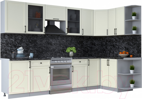 Изображение товара Кухонный гарнитур Интерлиния Тренд 1.5x3.1 правая (белый/белый/кастилло темный)