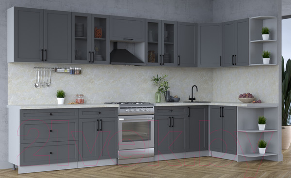 Изображение товара Кухонный гарнитур Интерлиния Тренд 1.5x3.6 правая (пепел/пепел/опал светлый)