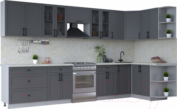 Изображение товара Кухонный гарнитур Интерлиния Тренд 1.5x3.6 правая (пепел/пепел/опал светлый)