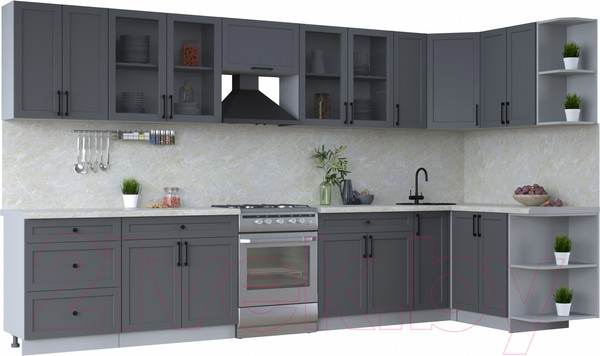 Изображение товара Кухонный гарнитур Интерлиния Тренд 1.5x3.7 правая (пепел/пепел/опал светлый)