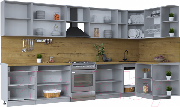 Изображение товара Кухонный гарнитур Интерлиния Тренд 1.5x3.7 правая (пепел/пепел/опал светлый)