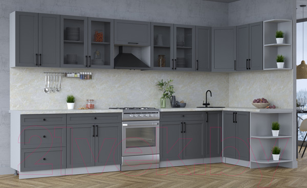 Изображение товара Кухонный гарнитур Интерлиния Тренд 1.5x3.7 правая (пепел/пепел/опал светлый)