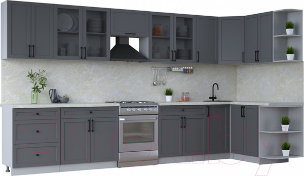 Изображение товара Кухонный гарнитур Интерлиния Тренд 1.5x3.8 правая (пепел/пепел/опал светлый)