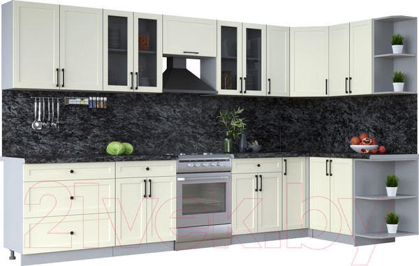 Изображение товара Кухонный гарнитур Интерлиния Тренд 1.5x3.5 правая (белый/белый/кастилло темный)