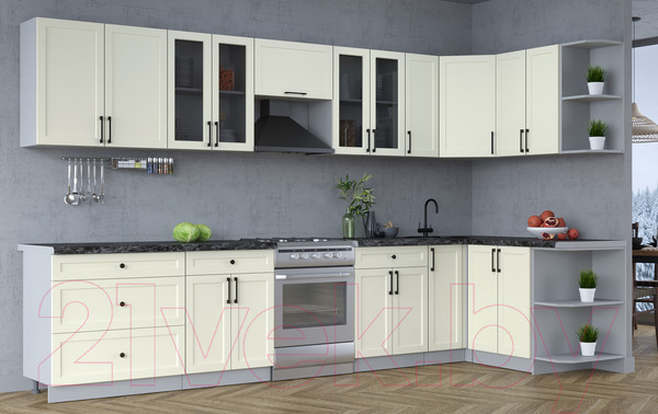 Изображение товара Кухонный гарнитур Интерлиния Тренд 1.5x3.5 правая (белый/белый/кастилло темный)