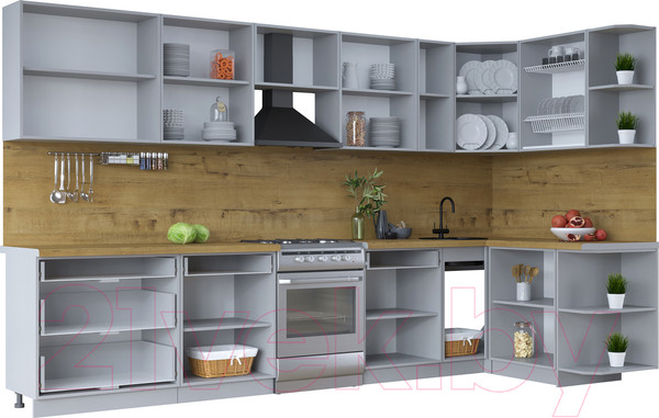 Изображение товара Кухонный гарнитур Интерлиния Тренд 1.5x3.5 правая (белый/белый/кастилло темный)