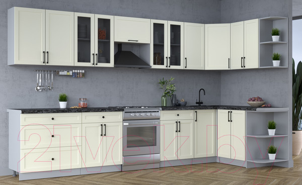 Изображение товара Кухонный гарнитур Интерлиния Тренд 1.5x3.6 правая (белый/белый/кастилло темный)