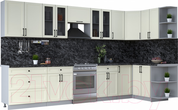 Изображение товара Кухонный гарнитур Интерлиния Тренд 1.5x3.6 правая (белый/белый/кастилло темный)