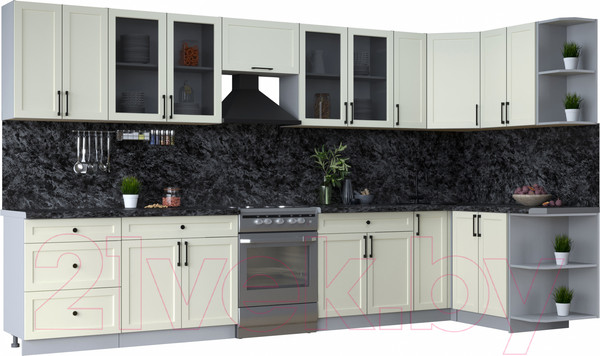 Изображение товара Кухонный гарнитур Интерлиния Тренд 1.5x3.7 правая (белый/белый/кастилло темный)