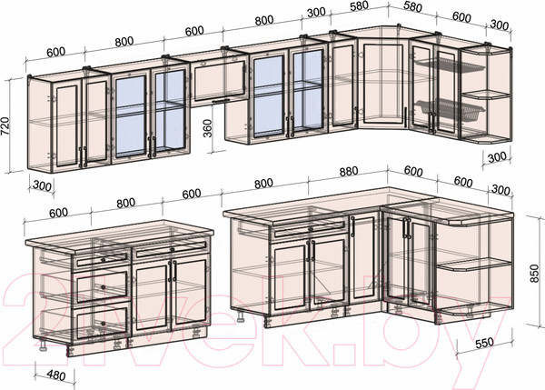 Изображение товара Кухонный гарнитур Интерлиния Тренд 1.5x3.7 правая (белый/белый/кастилло темный)