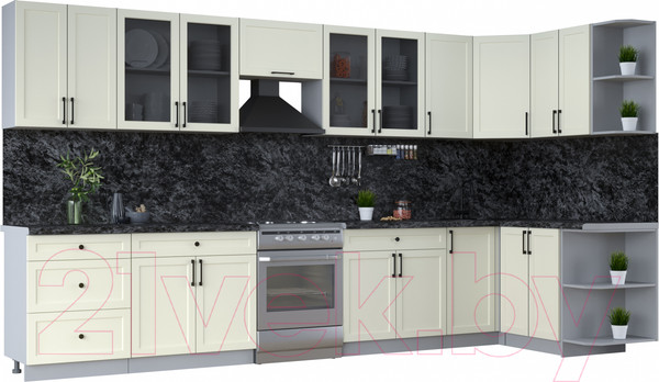 Изображение товара Кухонный гарнитур Интерлиния Тренд 1.5x3.8 правая (белый/белый/кастилло темный)