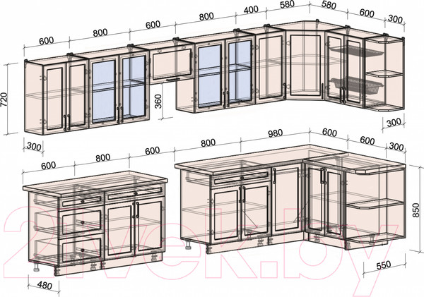 Изображение товара Кухонный гарнитур Интерлиния Тренд 1.5x3.8 правая (белый/белый/кастилло темный)