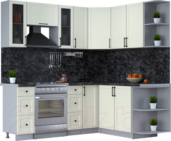 Изображение товара Кухонный гарнитур Интерлиния Тренд 1.7x2.1 правая (белый/белый/кастилло темный)