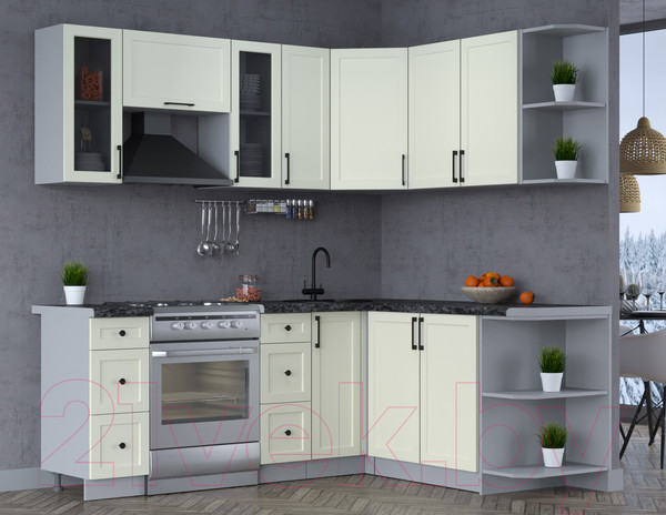 Изображение товара Кухонный гарнитур Интерлиния Тренд 1.7x2.1 правая (белый/белый/кастилло темный)