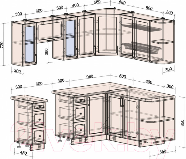 Изображение товара Кухонный гарнитур Интерлиния Тренд 1.7x2.2 правая (белый/белый/кастилло темный)
