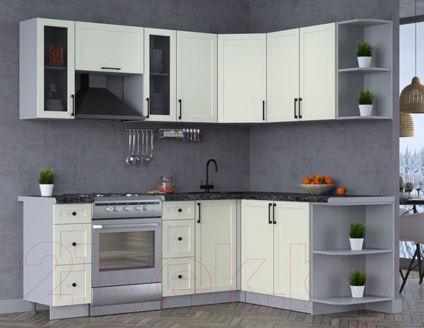 Изображение товара Кухонный гарнитур Интерлиния Тренд 1.7x2.2 правая (белый/белый/кастилло темный)