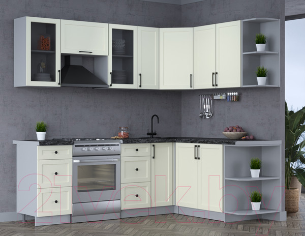 Изображение товара Кухонный гарнитур Интерлиния Тренд 1.7x2.3 правая (белый/белый/кастилло темный)