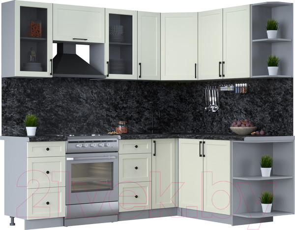 Изображение товара Кухонный гарнитур Интерлиния Тренд 1.7x2.3 правая (белый/белый/кастилло темный)