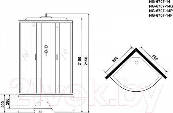 Изображение товара Душевая кабина Niagara NG-6707-14P 80x80 (прозрачное стекло/черный)