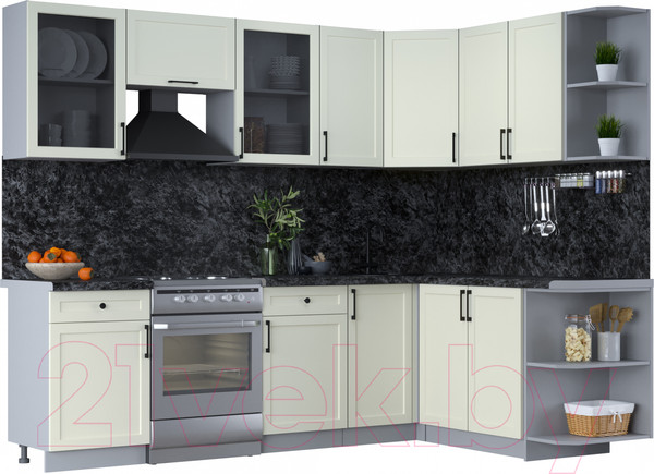 Изображение товара Кухонный гарнитур Интерлиния Тренд 1.7x2.6 правая (белый/белый/кастилло темный)