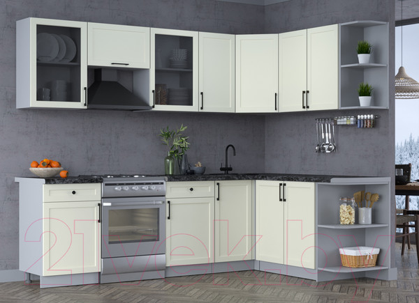 Изображение товара Кухонный гарнитур Интерлиния Тренд 1.7x2.6 правая (белый/белый/кастилло темный)