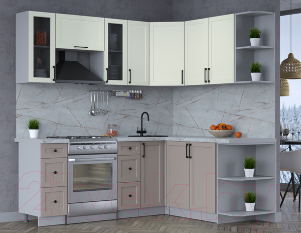 Изображение товара Кухонный гарнитур Интерлиния Тренд 1.7x2.1 правая (луна/белый/серый каспий)