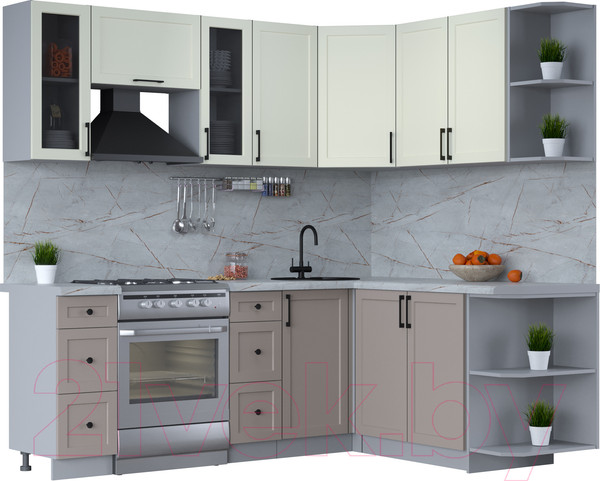 Изображение товара Кухонный гарнитур Интерлиния Тренд 1.7x2.2 правая (луна/белый/серый каспий)