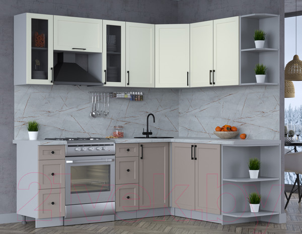 Изображение товара Кухонный гарнитур Интерлиния Тренд 1.7x2.2 правая (луна/белый/серый каспий)