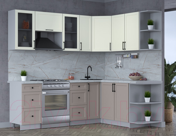 Изображение товара Кухонный гарнитур Интерлиния Тренд 1.7x2.3 правая (луна/белый/серый каспий)