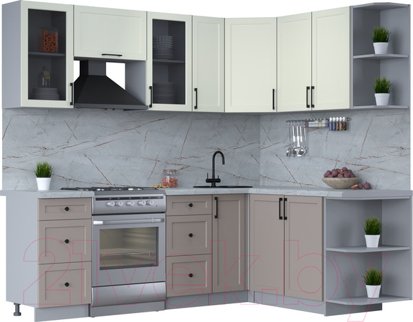 Изображение товара Кухонный гарнитур Интерлиния Тренд 1.7x2.3 правая (луна/белый/серый каспий)