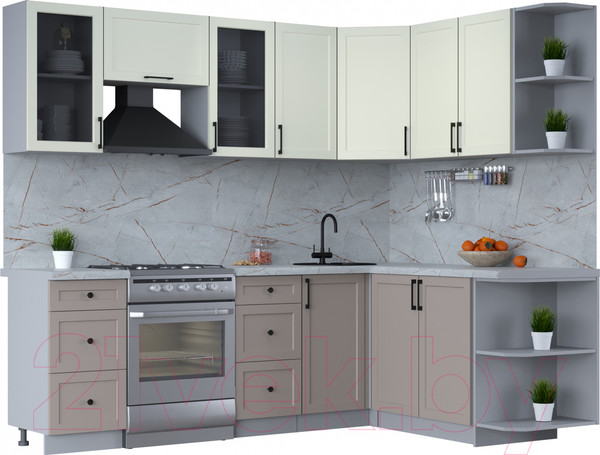 Изображение товара Кухонный гарнитур Интерлиния Тренд 1.7x2.4 правая (луна/белый/серый каспий)