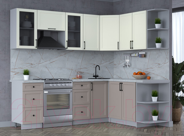 Изображение товара Кухонный гарнитур Интерлиния Тренд 1.7x2.4 правая (луна/белый/серый каспий)