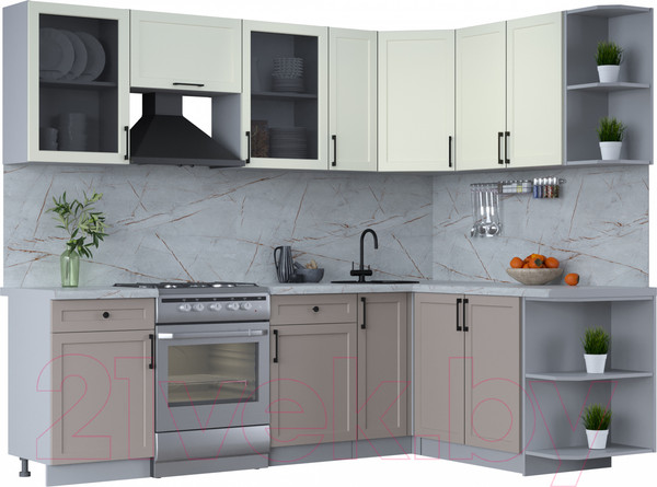 Изображение товара Кухонный гарнитур Интерлиния Тренд 1.7x2.5 правая (луна/белый/серый каспий)